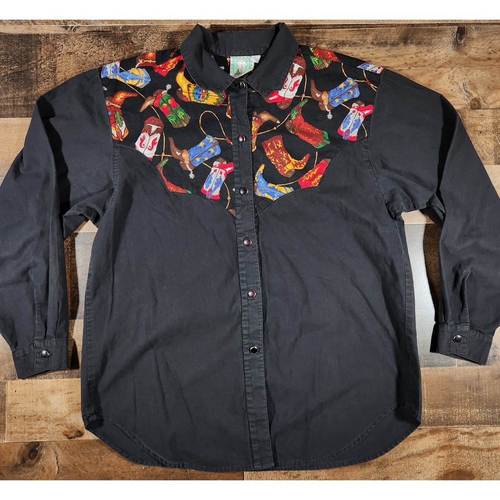 Vintage Desert West Sherry Holt Western Shirt Womens Medium Cowboy Boots Print
